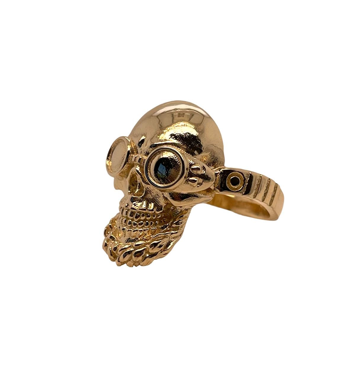14k Solid Yellow Gold Ride to Death Skull Men's Bikers Ring 9.8 Grams