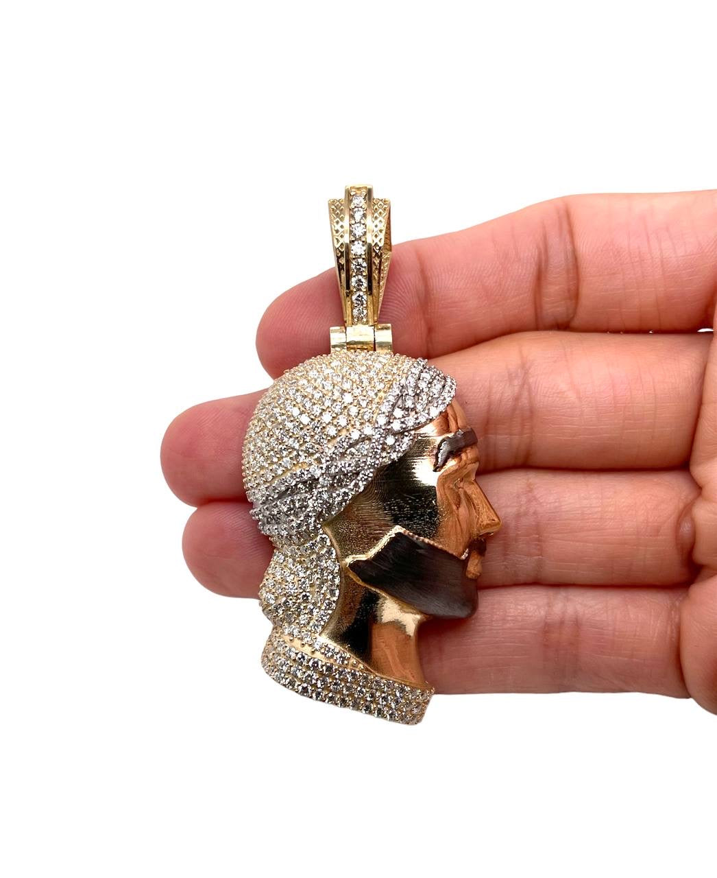 14K Yellow Gold 6.7 Ct Natural Diamond Jesus Face Pendant 2 in