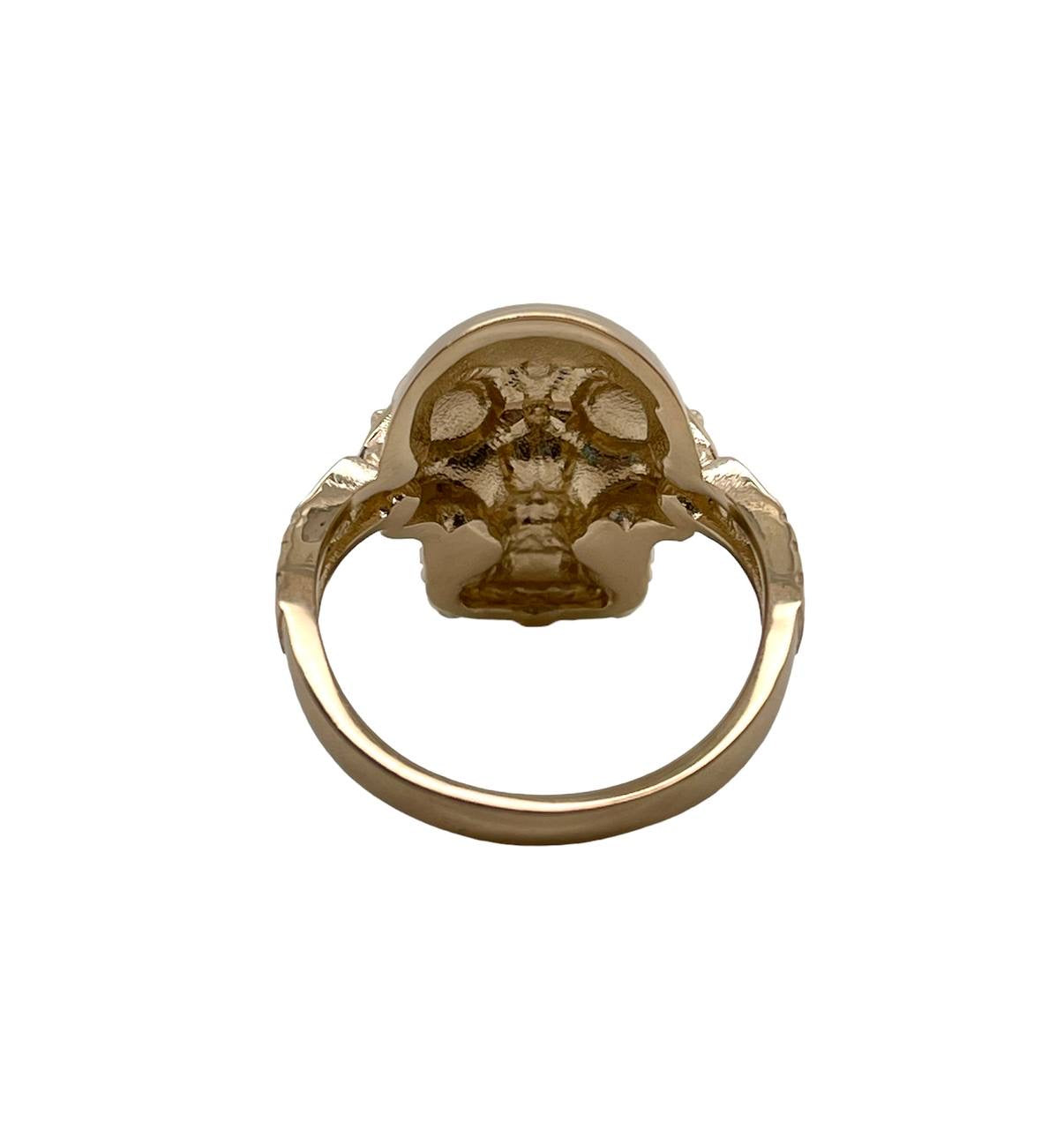 14k Solid Yellow Gold Ride to Death Skull Men's Bikers Ring 9.8 Grams