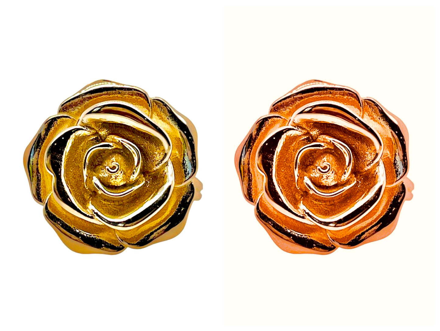 14K Solid Yellow and Rose Gold Rose Flower Women Ring 11.4 Grams