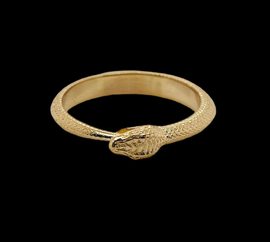 18k solid yellow gold ouroboros snake ring