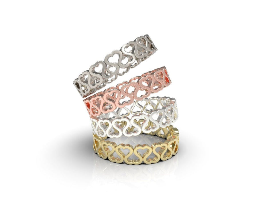 14k Yellow Gold Heart Eternity Band Ring 4 mm Size 4-11