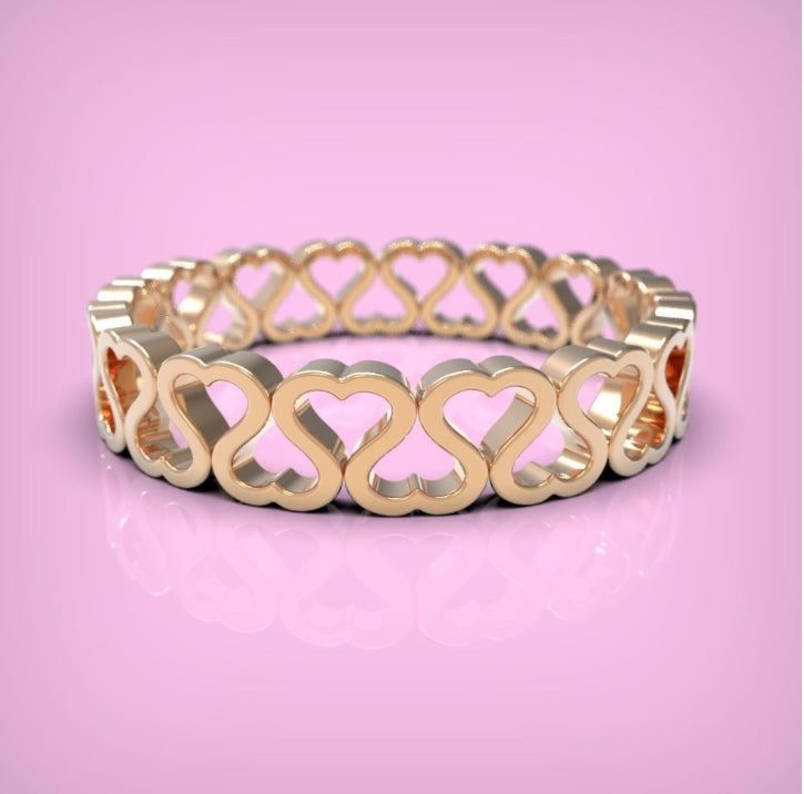 14k Yellow Gold Heart Eternity Band Ring 4 mm Size 4-11