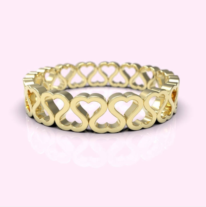 14k Yellow Gold Heart Eternity Band Ring 4 mm Size 4-11