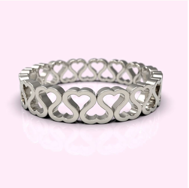 14k Yellow Gold Heart Eternity Band Ring 4 mm Size 4-11
