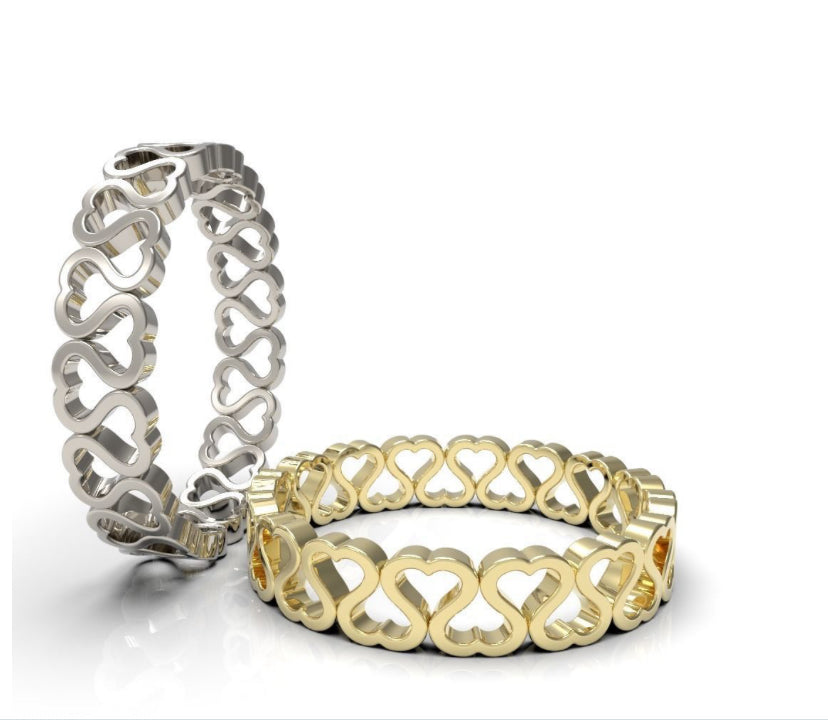 14k Yellow Gold Heart Eternity Band Ring 4 mm Size 4-11