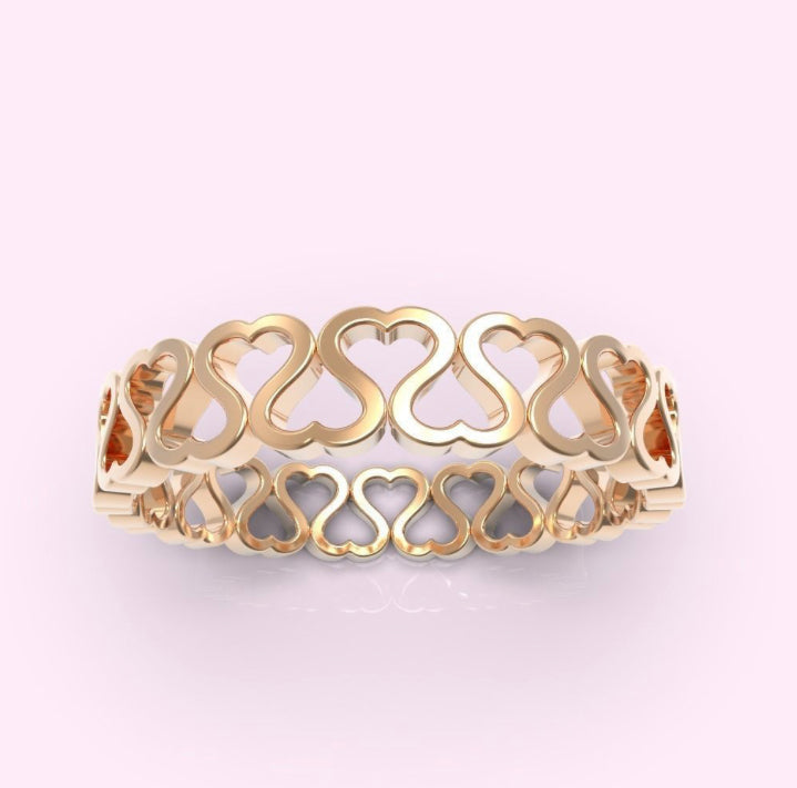 14k Yellow Gold Heart Eternity Band Ring 4 mm Size 4-11