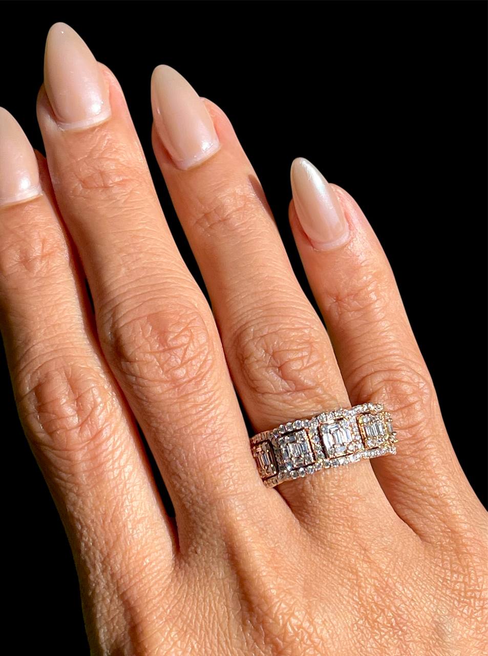 14K Solid Rose Gold 1.5 Ct Natural Round & Baguette Diamond Men's Ring