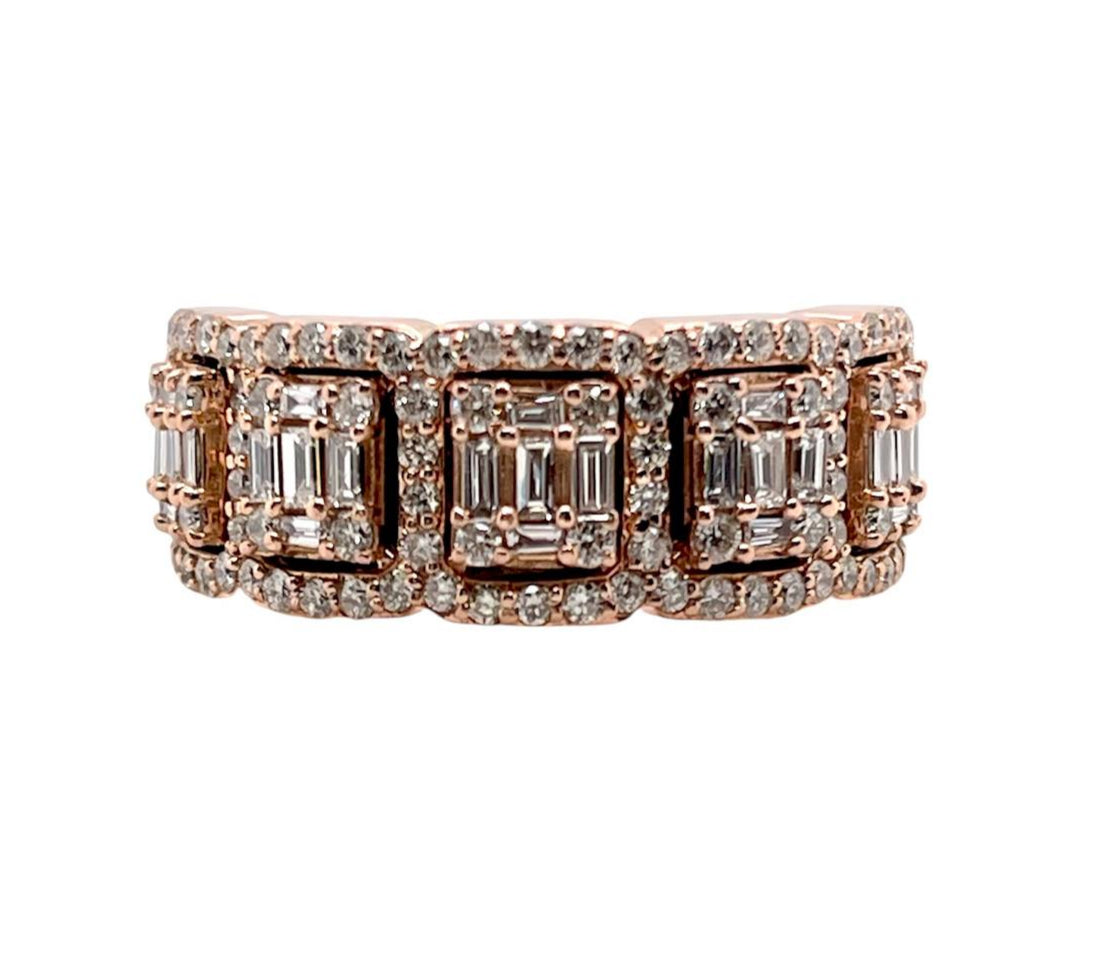 14K Solid Rose Gold 1.5 Ct Natural Round & Baguette Diamond Men's Ring