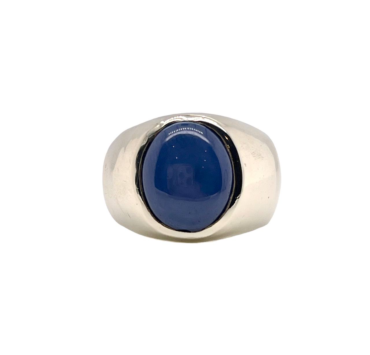 14K Solid White Gold Mens Star Sapphire Pinky Ring 12.8 Grams Size 7