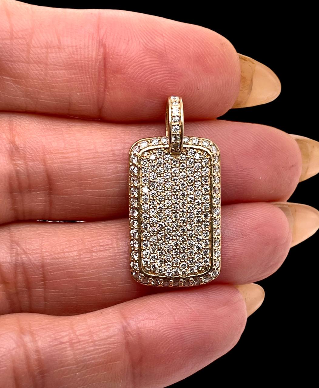 Mens 14K Solid Yellow Gold Natural Diamond Dog Tag Charm Pendant