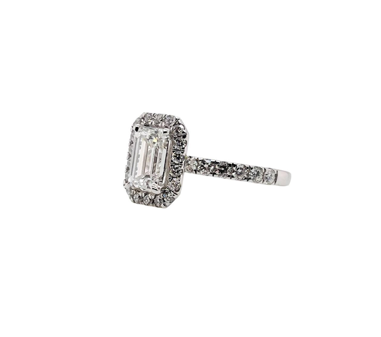 2.23 Ct E VS1 Lab Grown Emerald Cut Diamond Halo Engagement Ring 14k White Gold