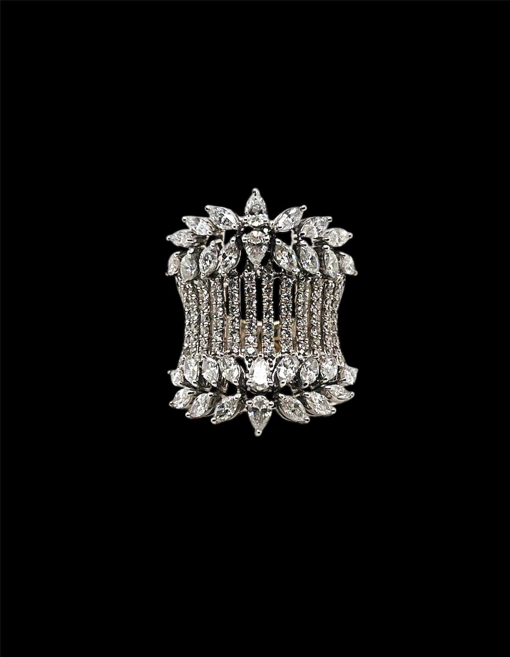 3 TCW Natural Diamond 18K Solid White Gold Women's Wide Cluster Ring 28 MM