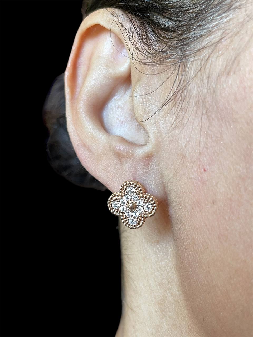 Vintage Alhambra Earrings Van Cleef & Arpels Rose Gold 750 K18 Diamond