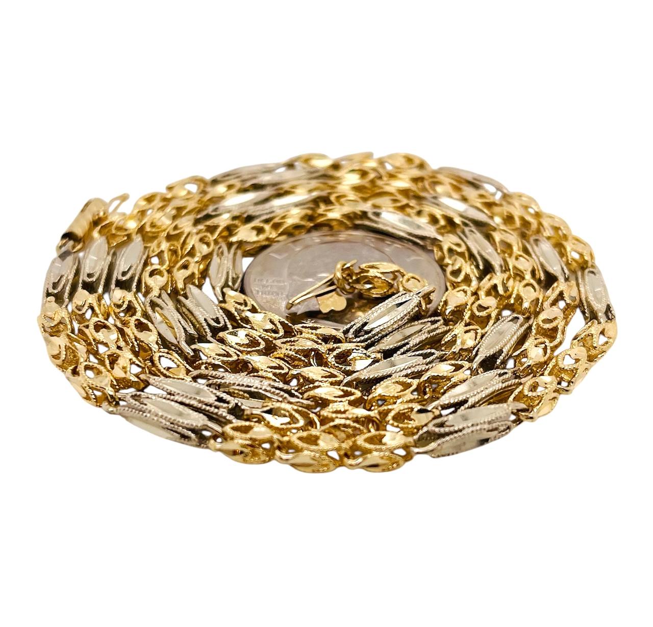 14K Solid Two Tone Gold Diamond Cut Turkish Chain Necklace 32 Inch, 26.7 Grams