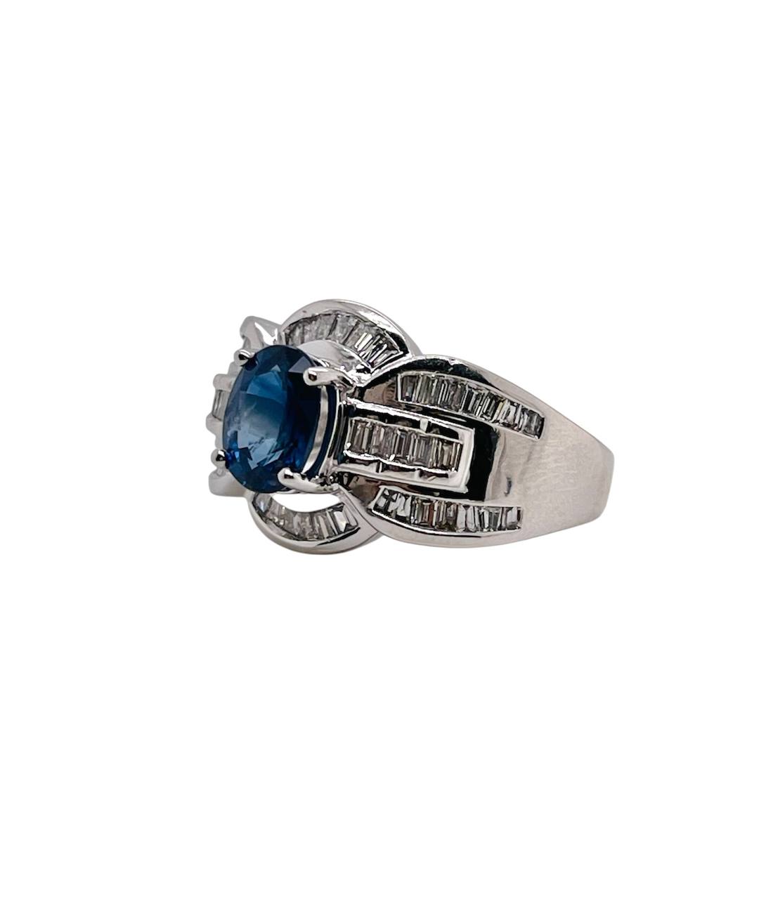14K Solid White Gold 2.5 tcw Natural Sapphire and Diamond Women’s Wide Ring