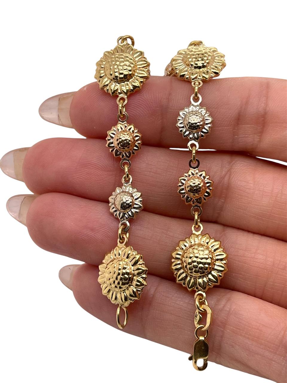18K Multi Color Gold Sunflower Bracelet 9.5 Gr Size 7.25 in