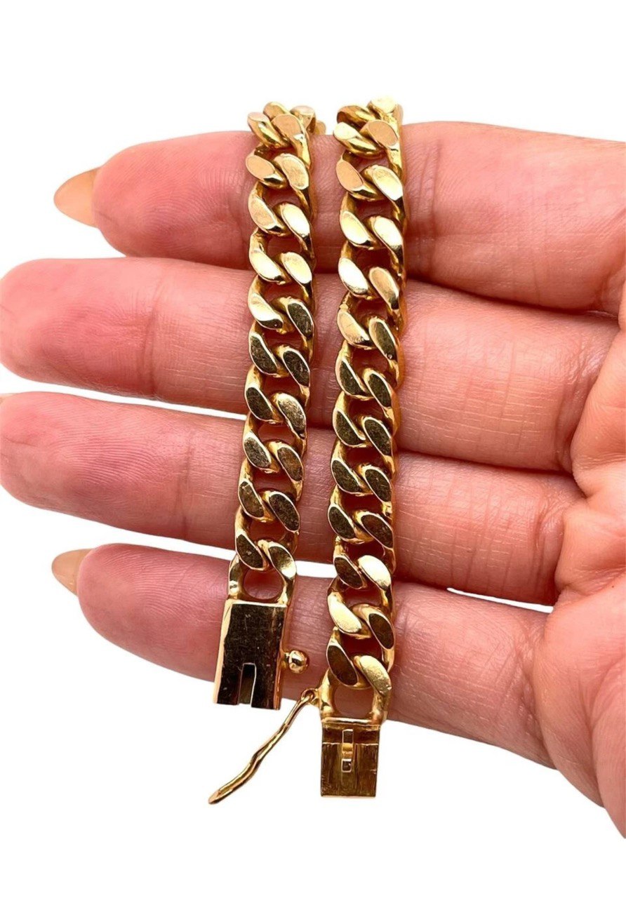 50.8 Gr 21k Solid Yellow Gold Diamond Mens Miami Cuban Link Bracelet 7.8MM 8.25"