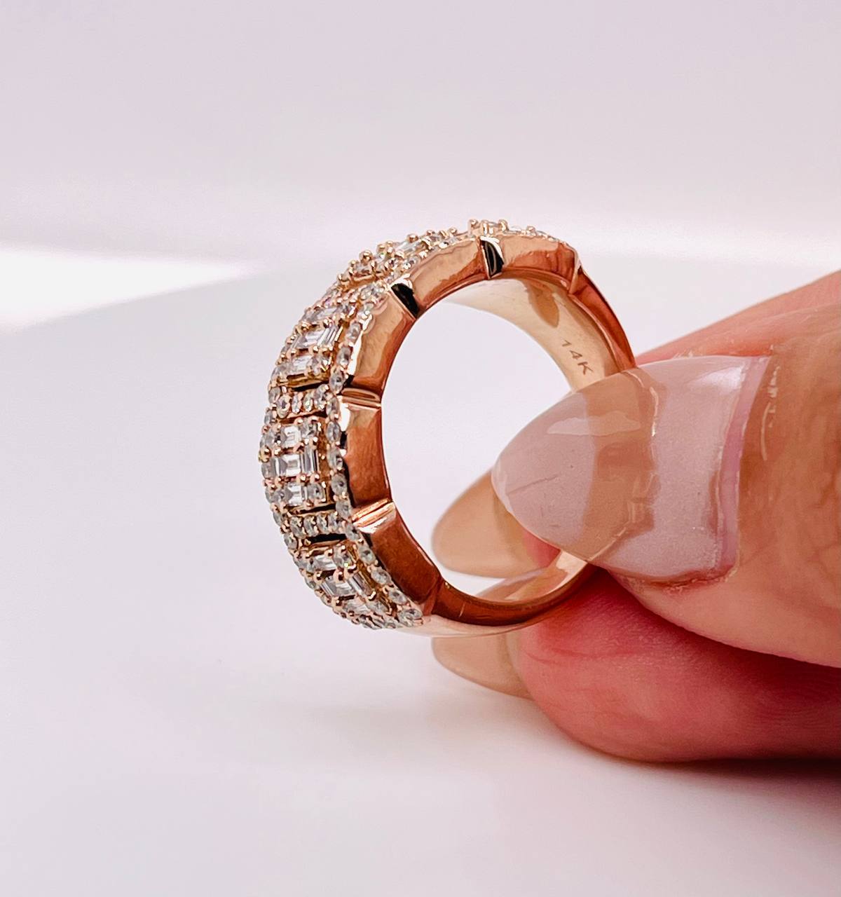 14K Solid Rose Gold 1.5 Ct Natural Round & Baguette Diamond Men's Ring