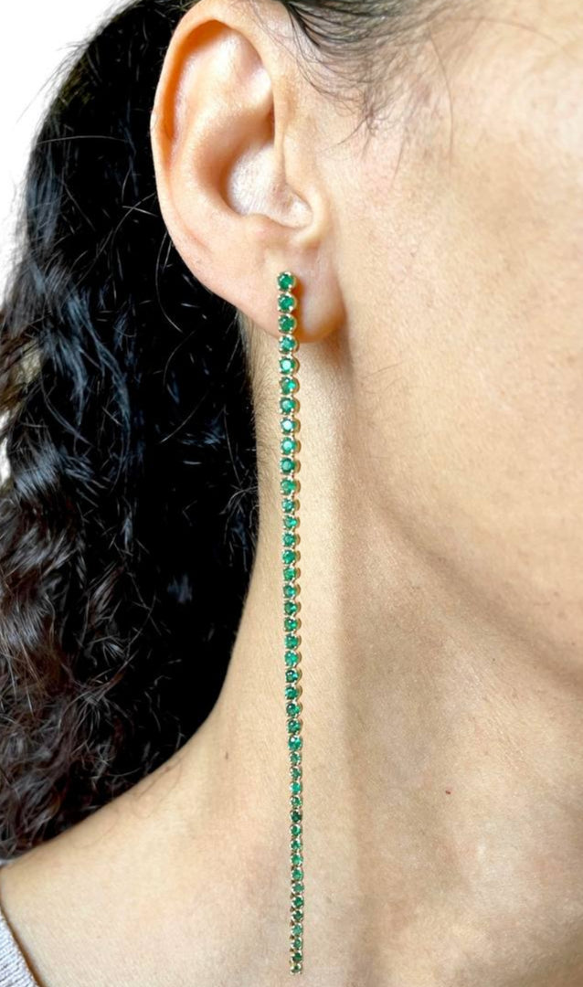 18K Solid Yellow Gold 4.10 TCW Diamond 5 in Long Dangle Tennis Earrings