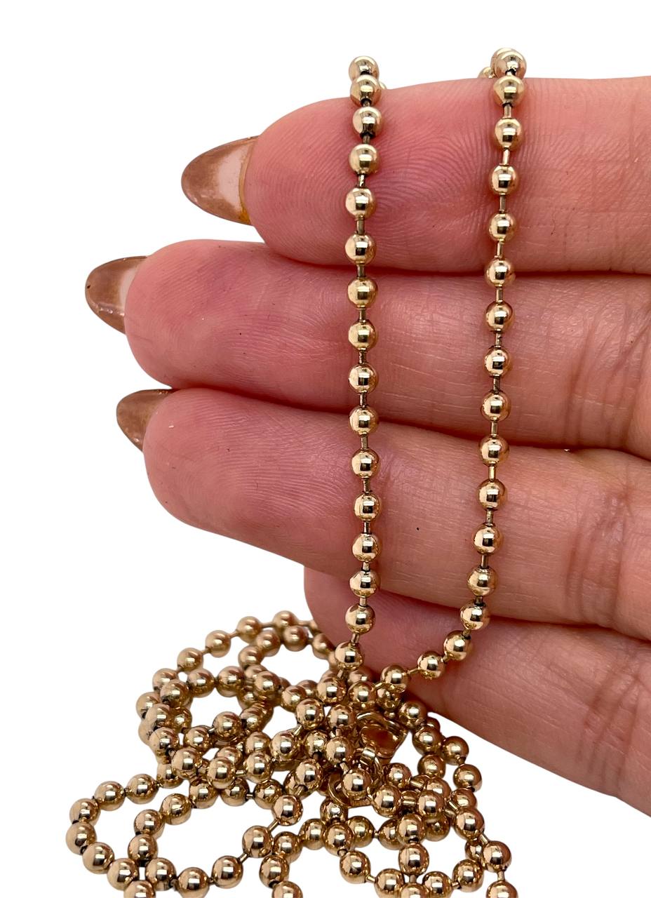 14k Solid Yellow Gold Military Bead Ball Chain Necklace 30 in 20.1 Grams 3 MM