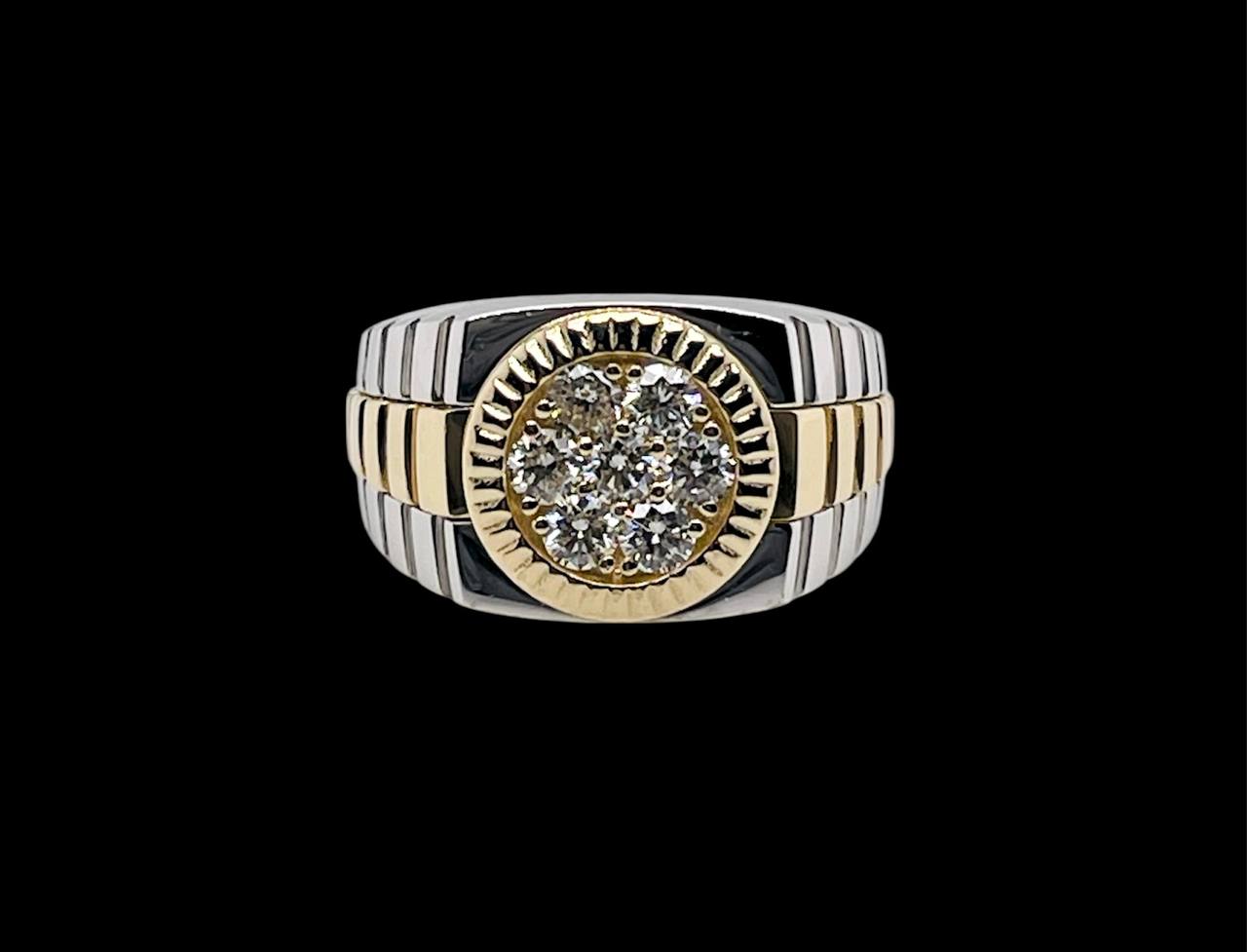 18K Solid Two Tone Gold Men's Diamond Cluster Ring 0.75 Ct Natural Diamond Made to Order