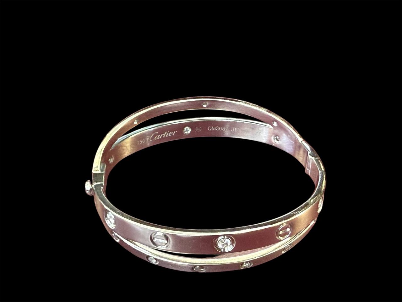 Cartier Double Love Bracelet 12 Diamonds 18k White Gold Size 17