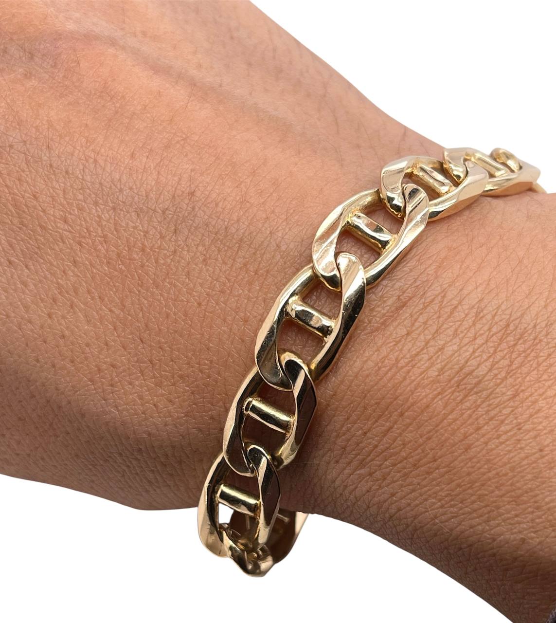 45.4 Grams 14k Solid Yellow Gold Mens Anchor Mariner Link Bracelet 8.75 in