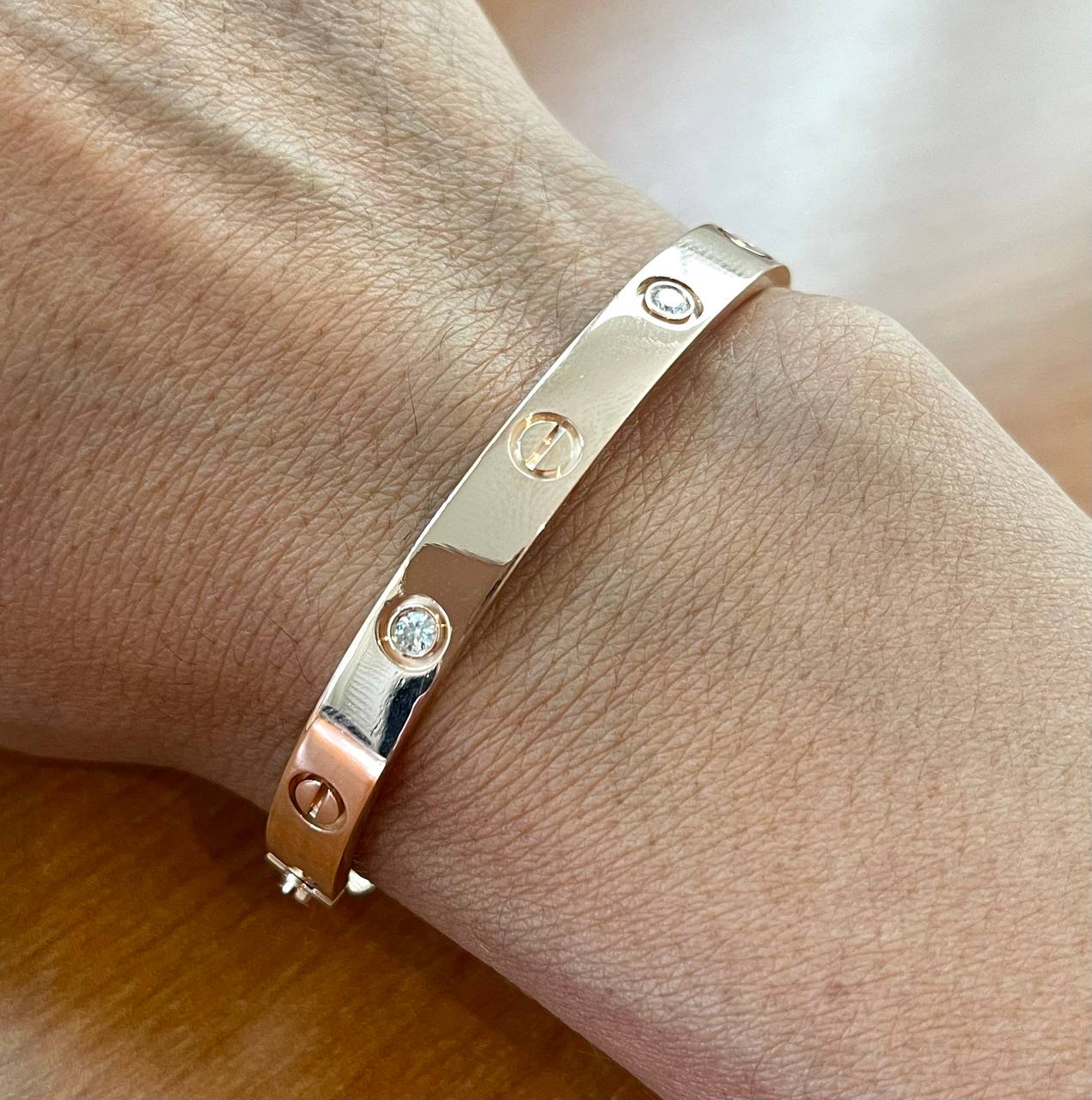 Cartier Love Bracelet 4 Diamonds 18k Rose Gold Size 17