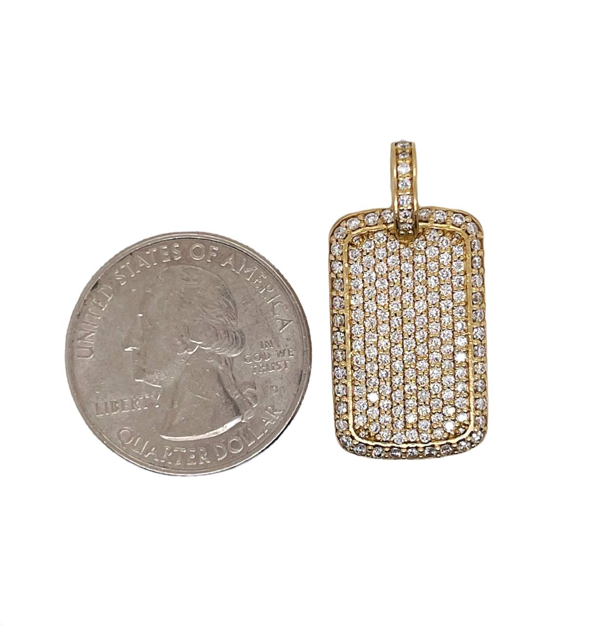 Mens 14K Solid Yellow Gold Natural Diamond Dog Tag Charm Pendant