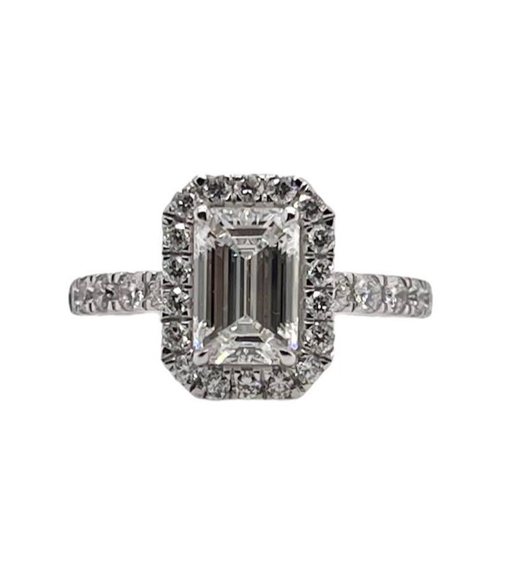 2.23 Ct E VS1 Lab Grown Emerald Cut Diamond Halo Engagement Ring 14k White Gold