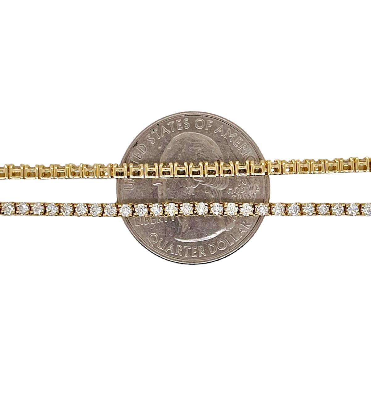 14k Yellow Gold 7.7 ct Round Brilliant Natural Diamond Tennis Necklace 24 in