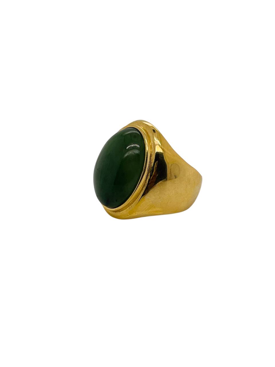 18K Solid Yellow Gold 9.96 TCW Natural Jade Men's Pinky Ring 8.4 Grams Size 8