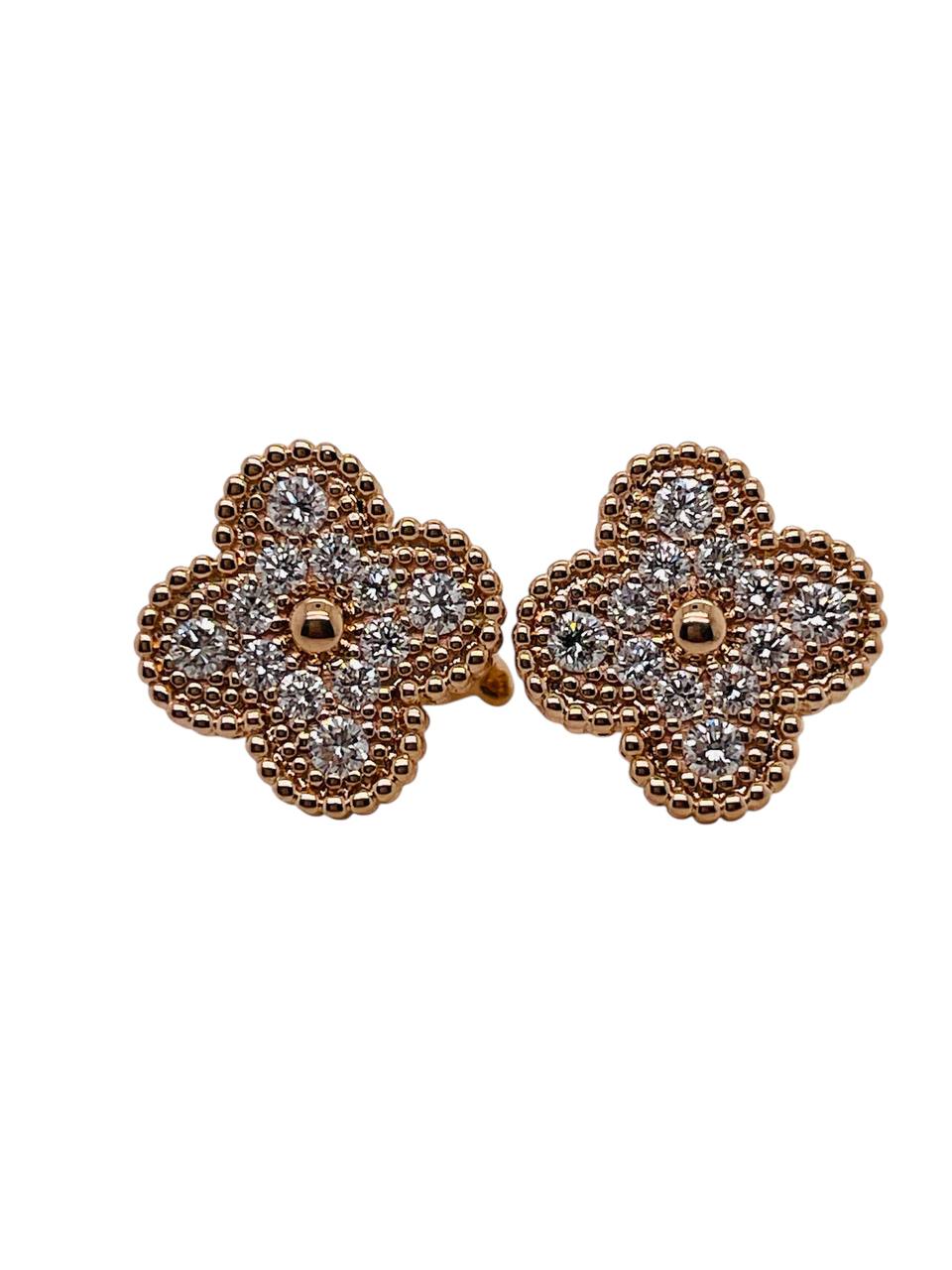 Vintage Alhambra Earrings Van Cleef & Arpels Rose Gold 750 K18 Diamond