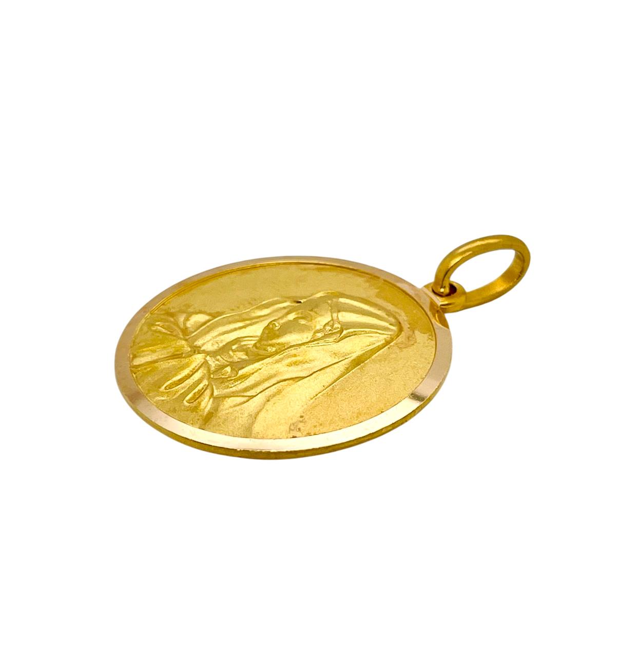 18K Solid Yellow Gold Mother Mary Virgin Mary Round Pendant 15 Grams 30 MM