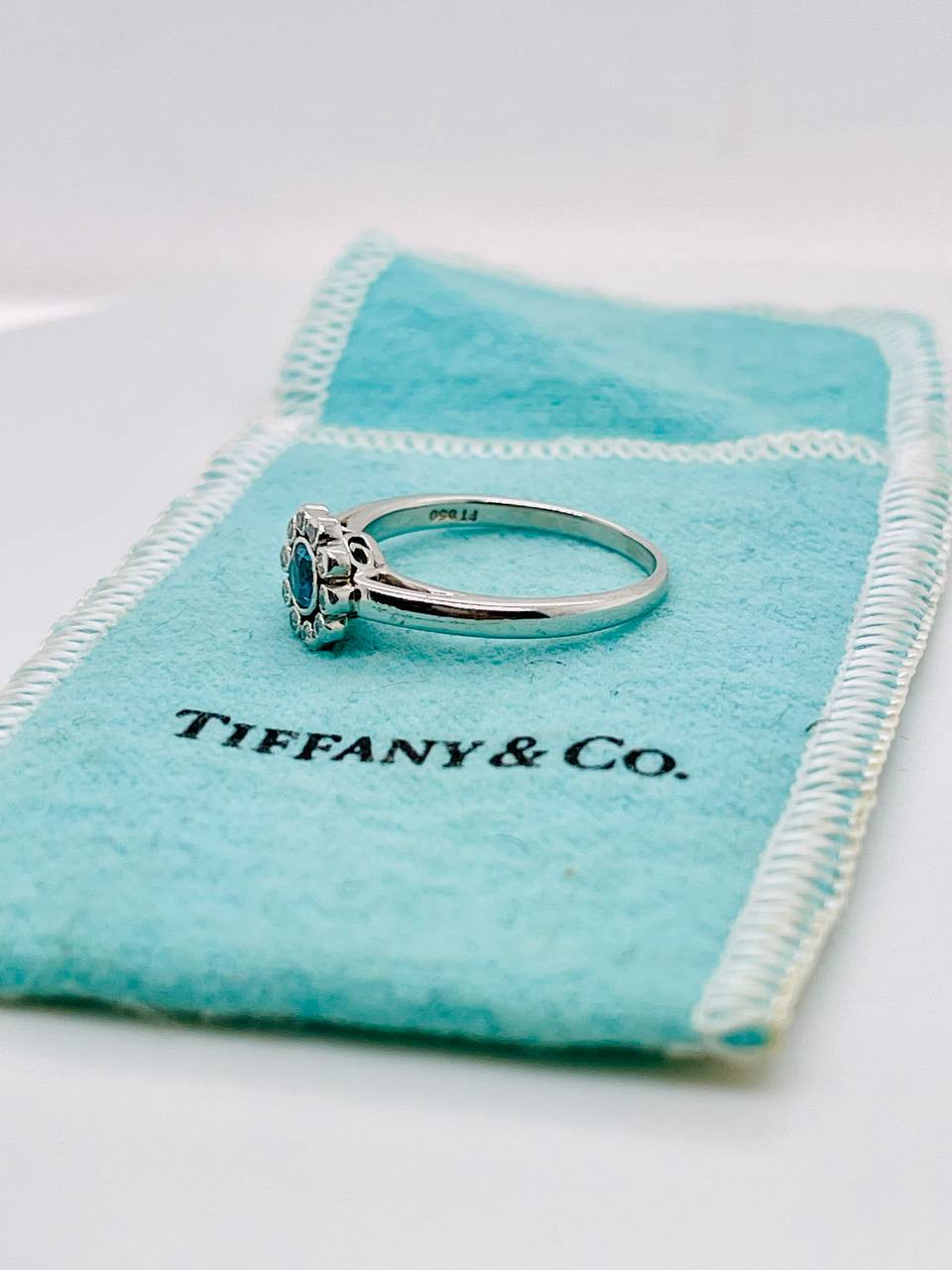 Tiffany & Co. Platinum PT950 Aquamarine and Diamond Ring
