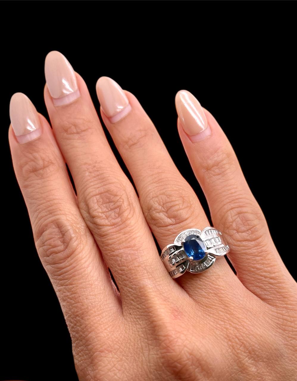 14K Solid White Gold 2.5 tcw Natural Sapphire and Diamond Women’s Wide Ring