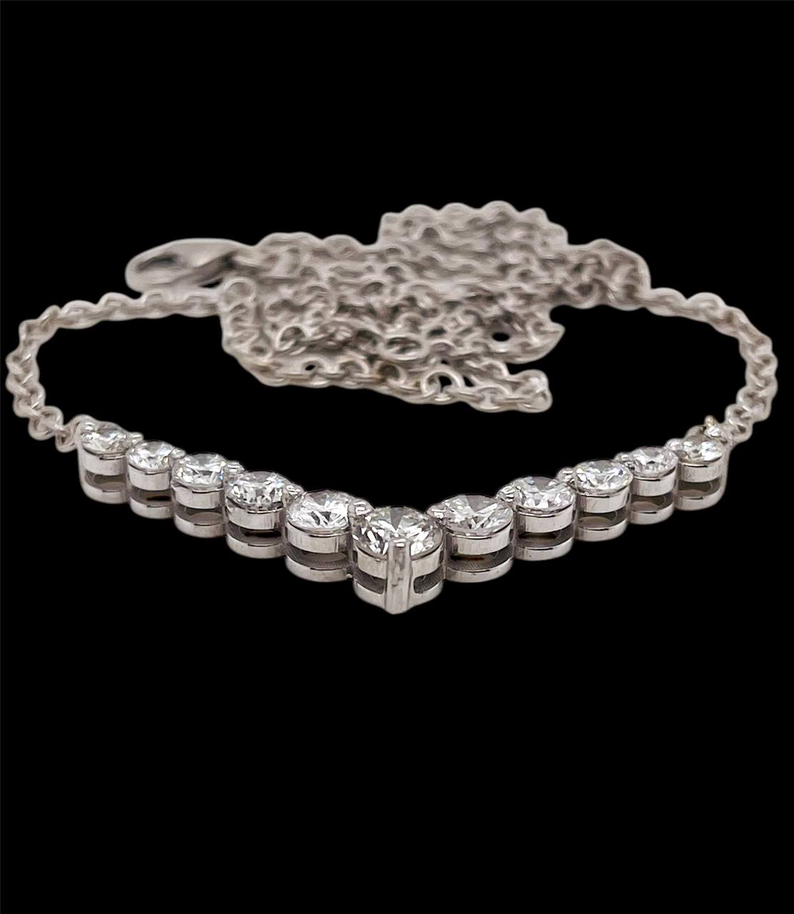 18k Solid White Gold 2.17 TCW Natural Diamond Women's Chevron Necklace