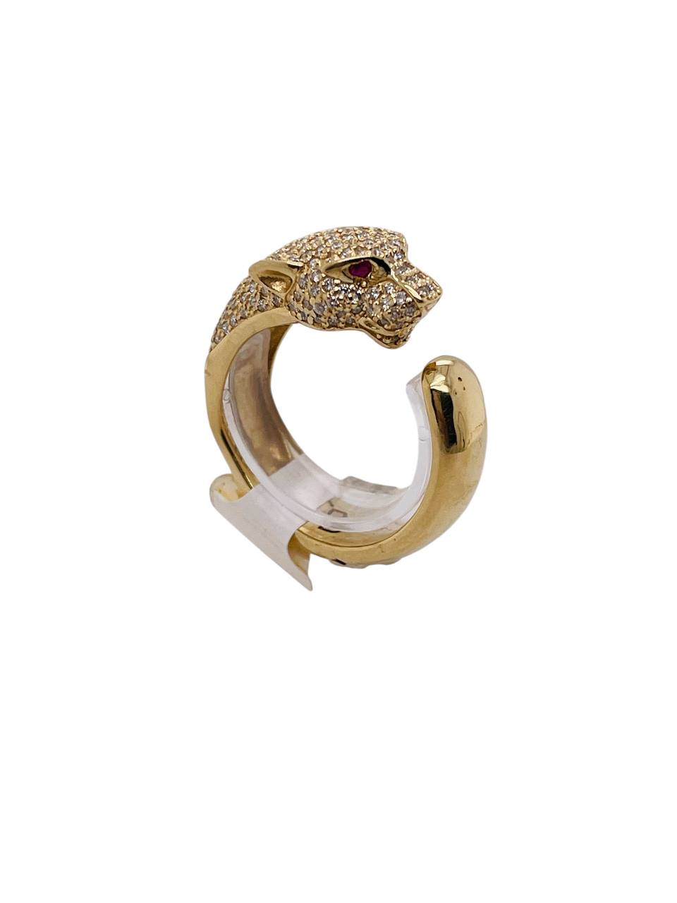 14k Solid Gold 1.5 ct Natural Diamond Panther Leopard Ring Ruby Eyes