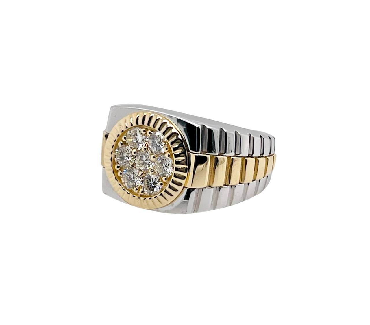 18K Solid Two Tone Gold Men's Diamond Cluster Ring 0.75 Ct Natural Diamond Made to Order