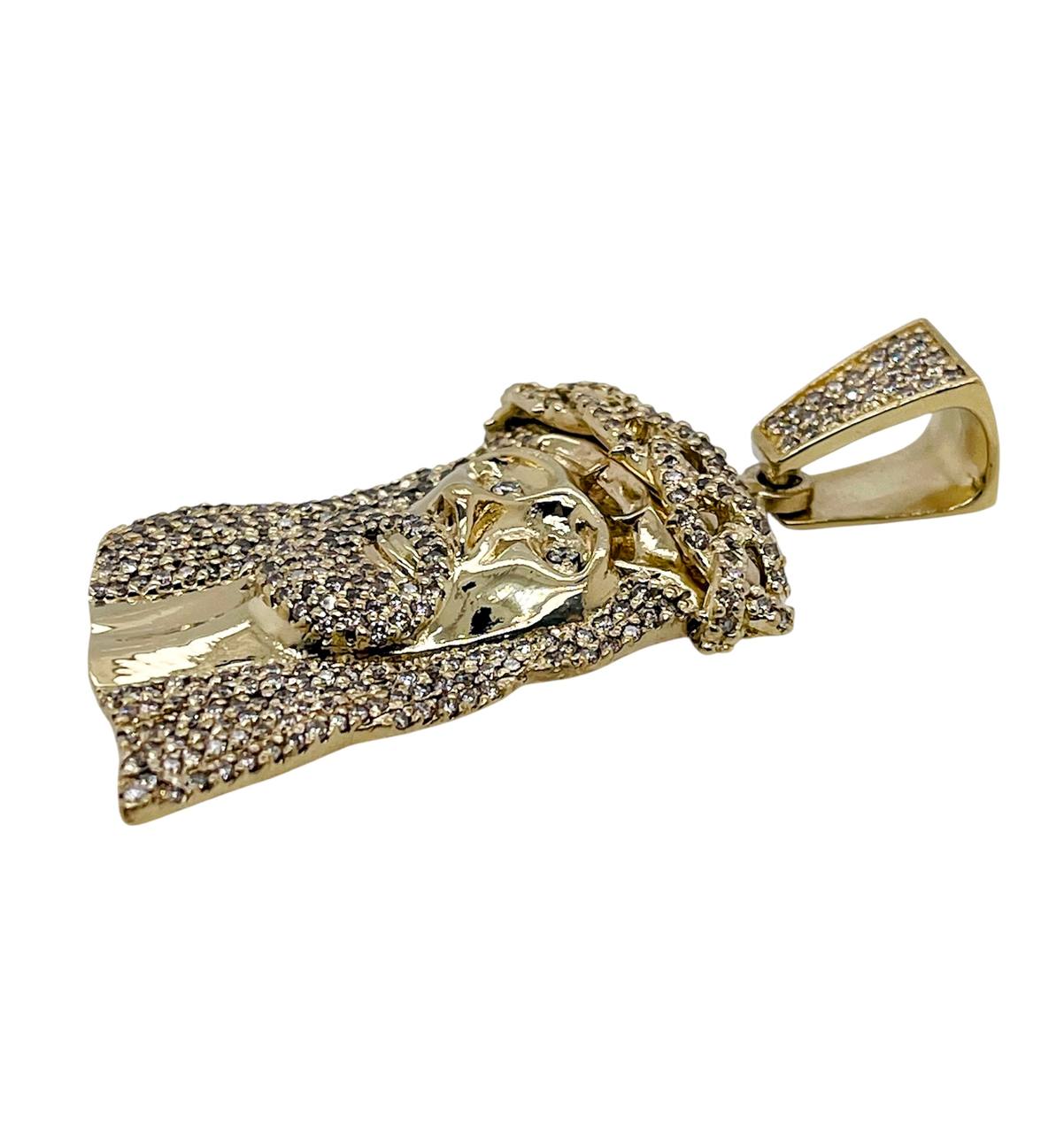 Mens 10K Solid Yellow Gold 3 Ct Natural Diamond Jesus Christ Head Face Pendant