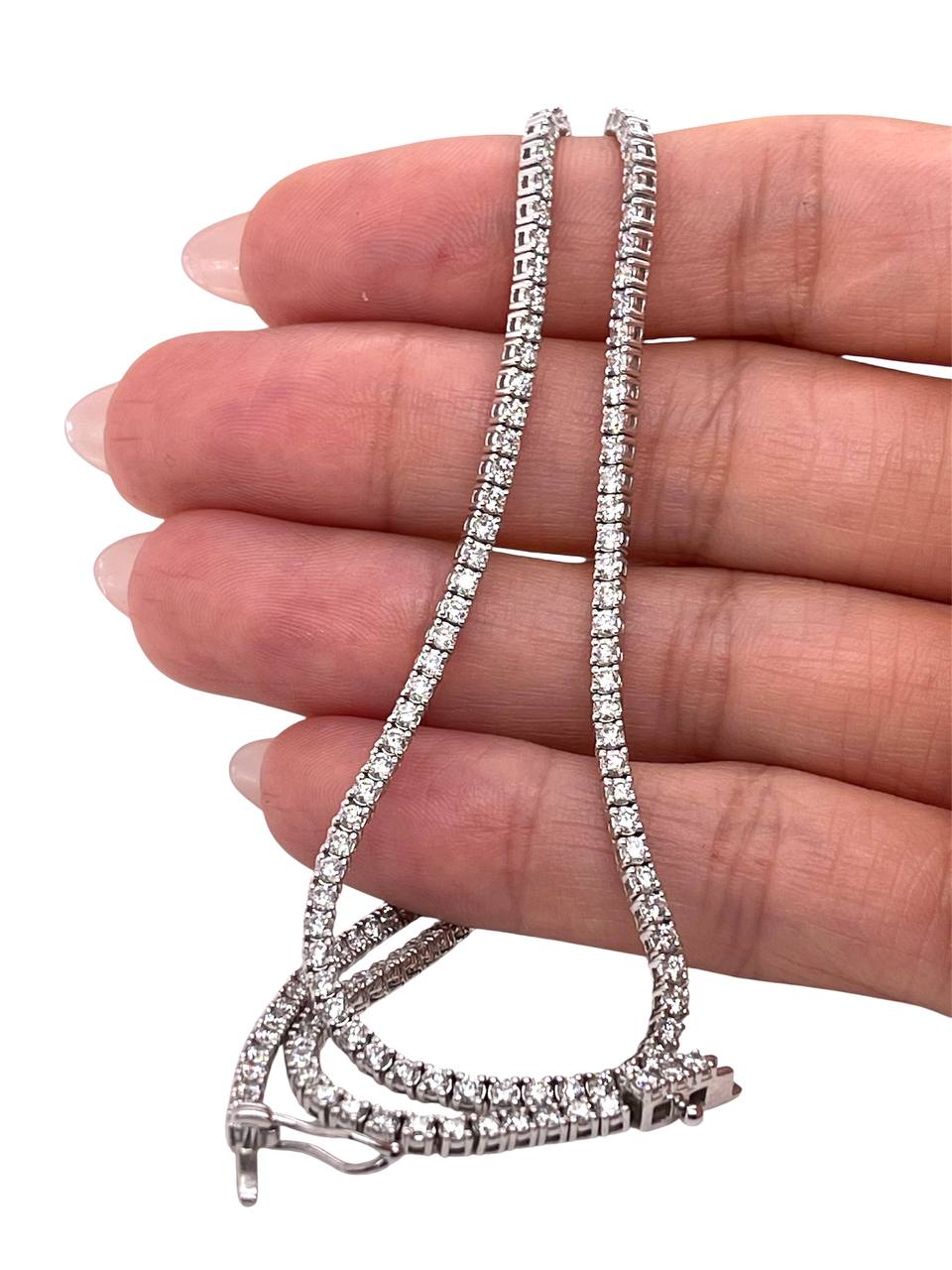 14k White Gold 6.3 ct Round Brilliant Lab-Grown Diamond Tennis Necklace 18.75 in