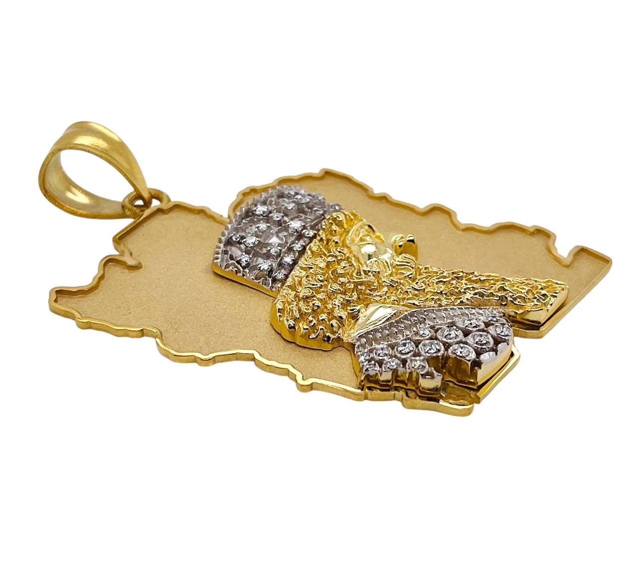 Persian Heritage Cyrus the Great & Iran Map 18k Gold Natural Diamond Pendant