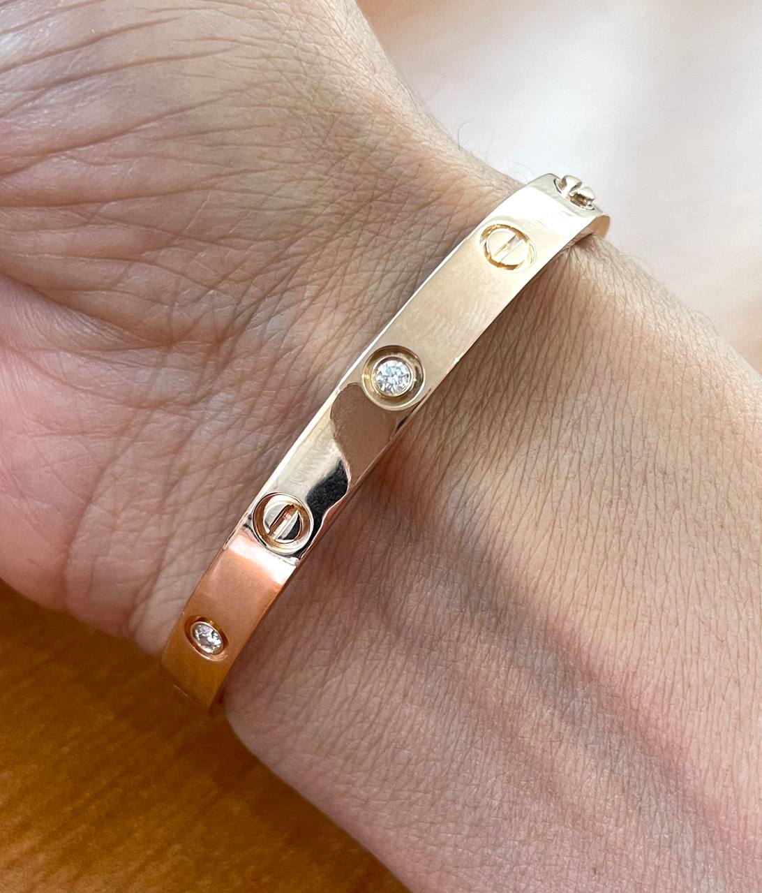 Cartier Love Bracelet 4 Diamonds 18k Rose Gold Size 17