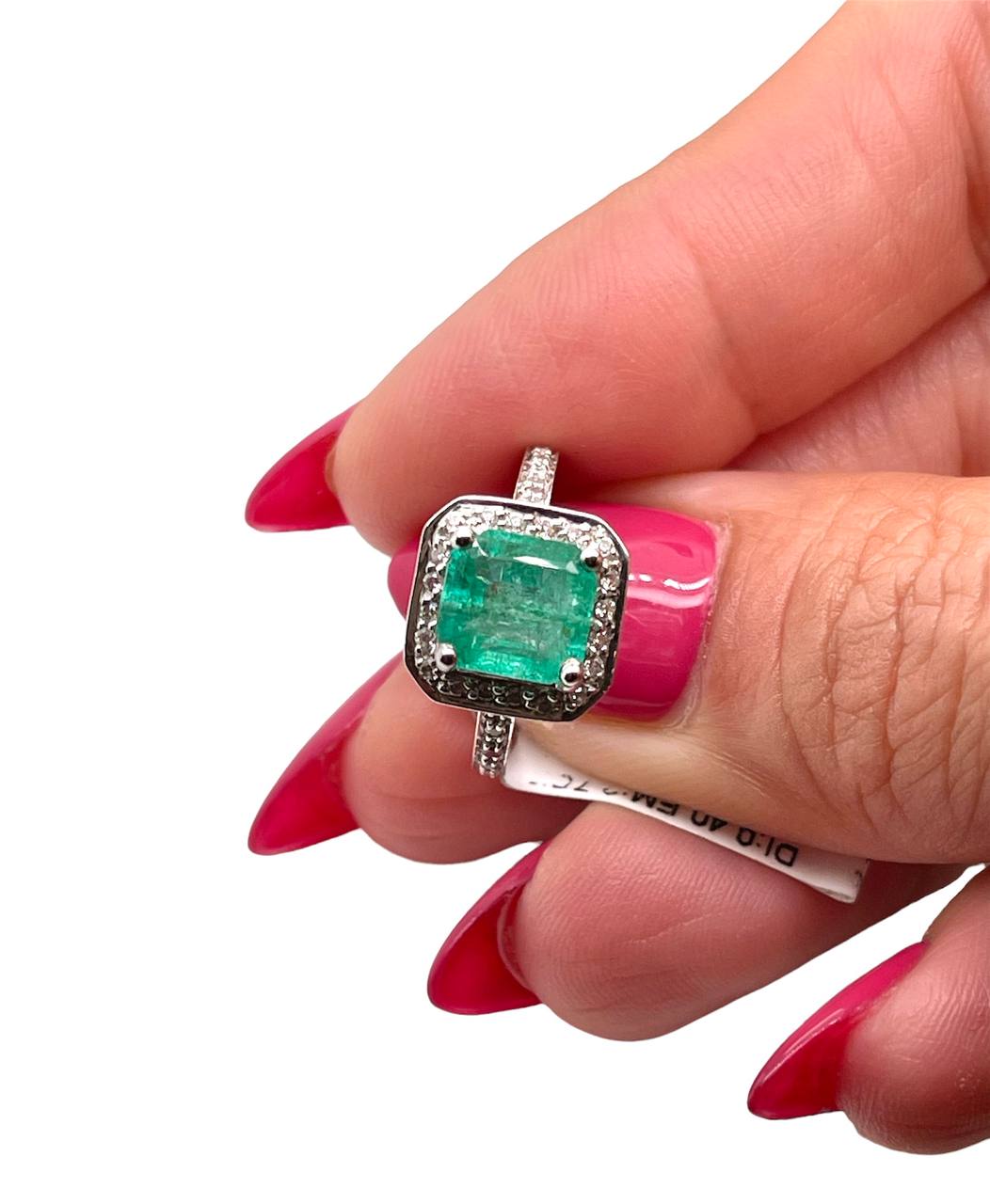 14k Solid White Gold Natural Diamond & Green Emerald Halo Ring 2.21 TCW