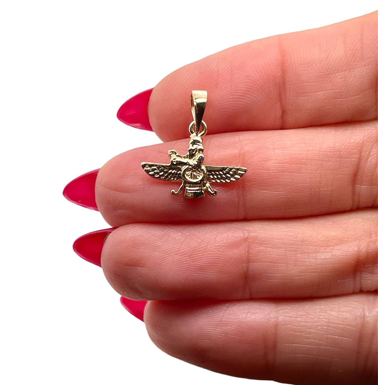 18k Yellow Gold Farvahar Ahura Zoroastrian Achaemenid Pendant 18 mm