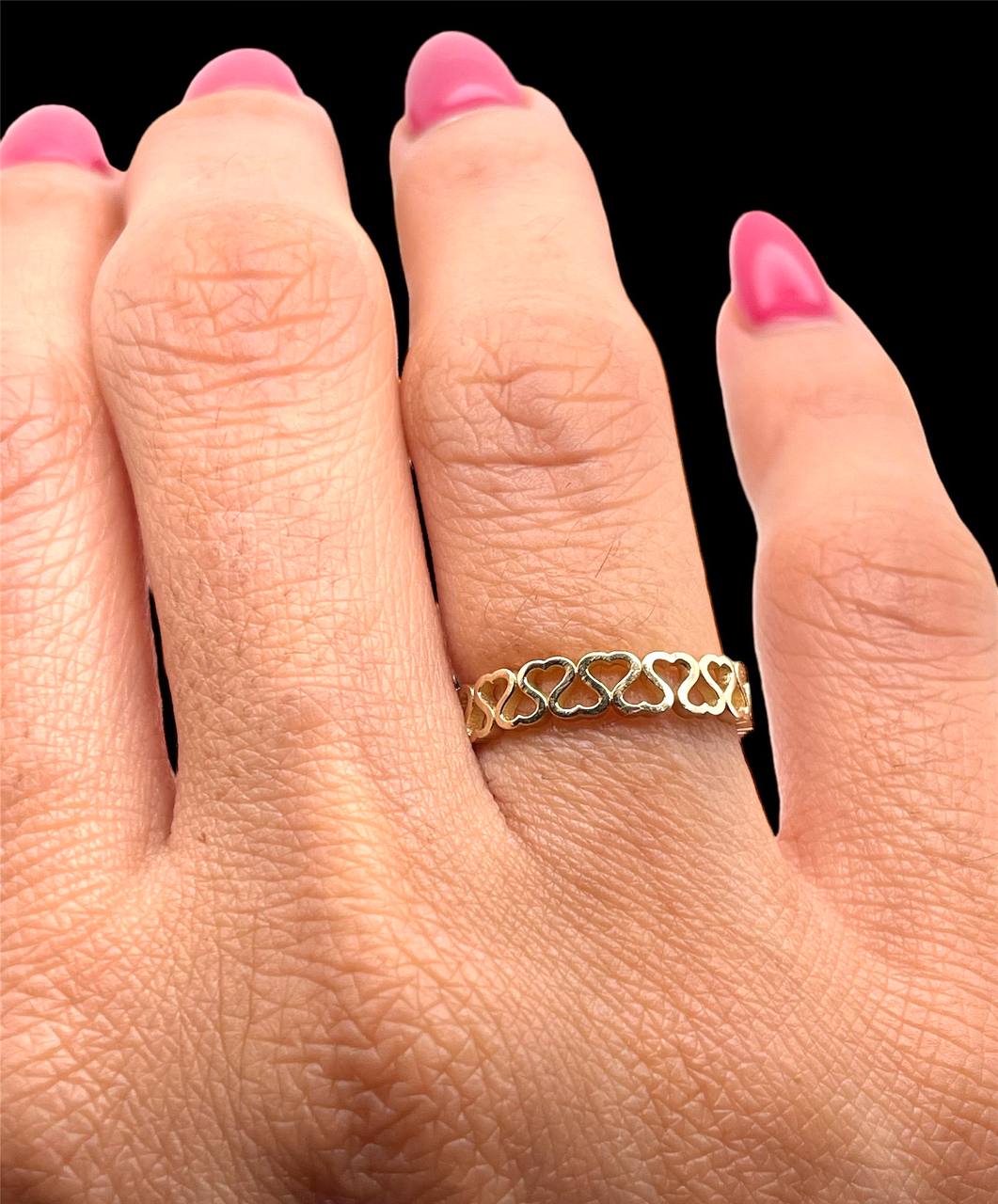 14k Yellow Gold Heart Eternity Band Ring 4 mm Size 4-11