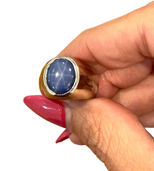 14K Solid White Gold Mens Star Sapphire Pinky Ring 12.8 Grams Size 7