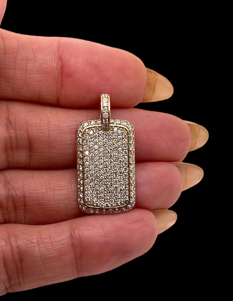 Mens 14K Solid Yellow Gold Natural Diamond Dog Tag Charm Pendant