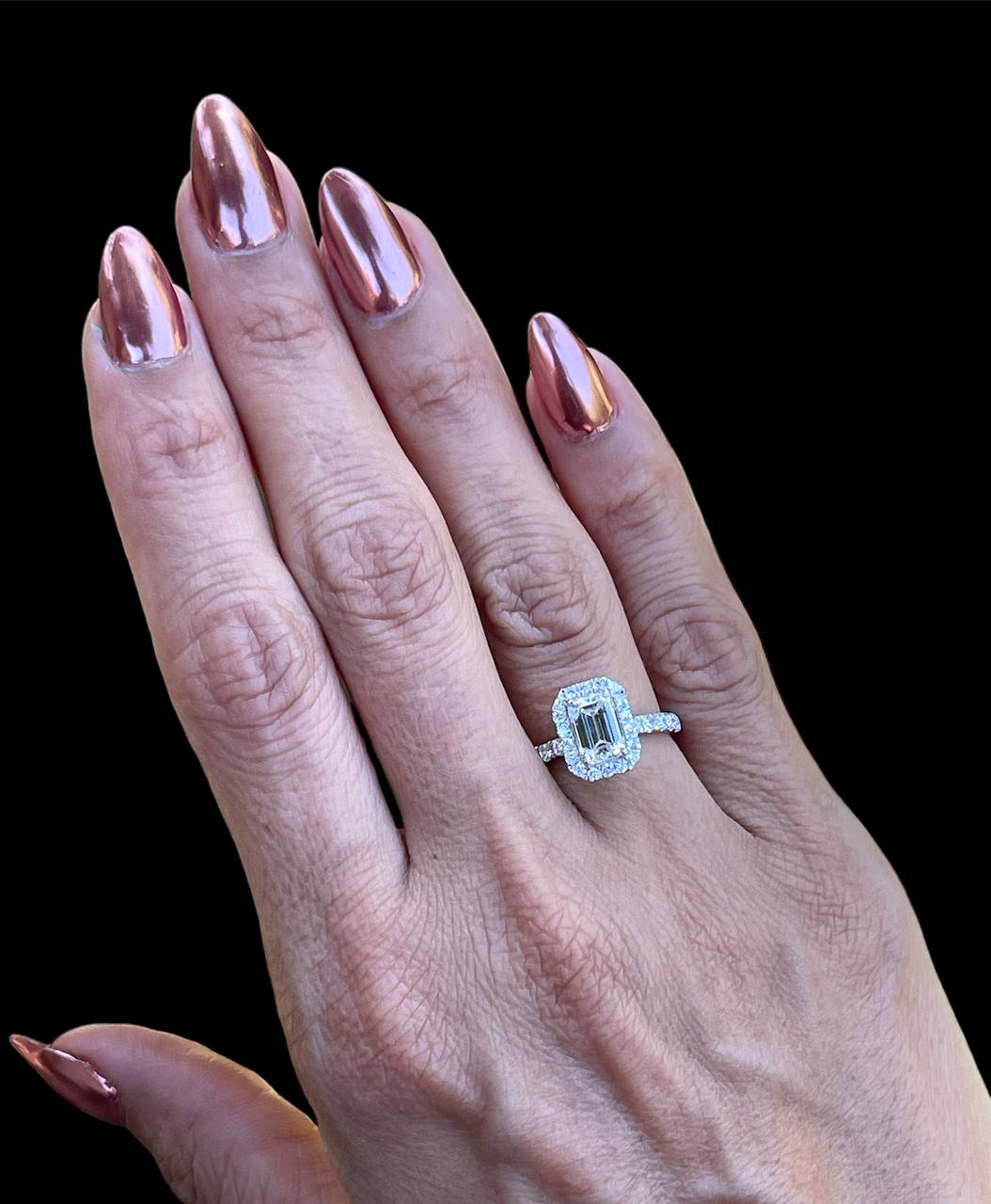 2.23 Ct E VS1 Lab Grown Emerald Cut Diamond Halo Engagement Ring 14k White Gold